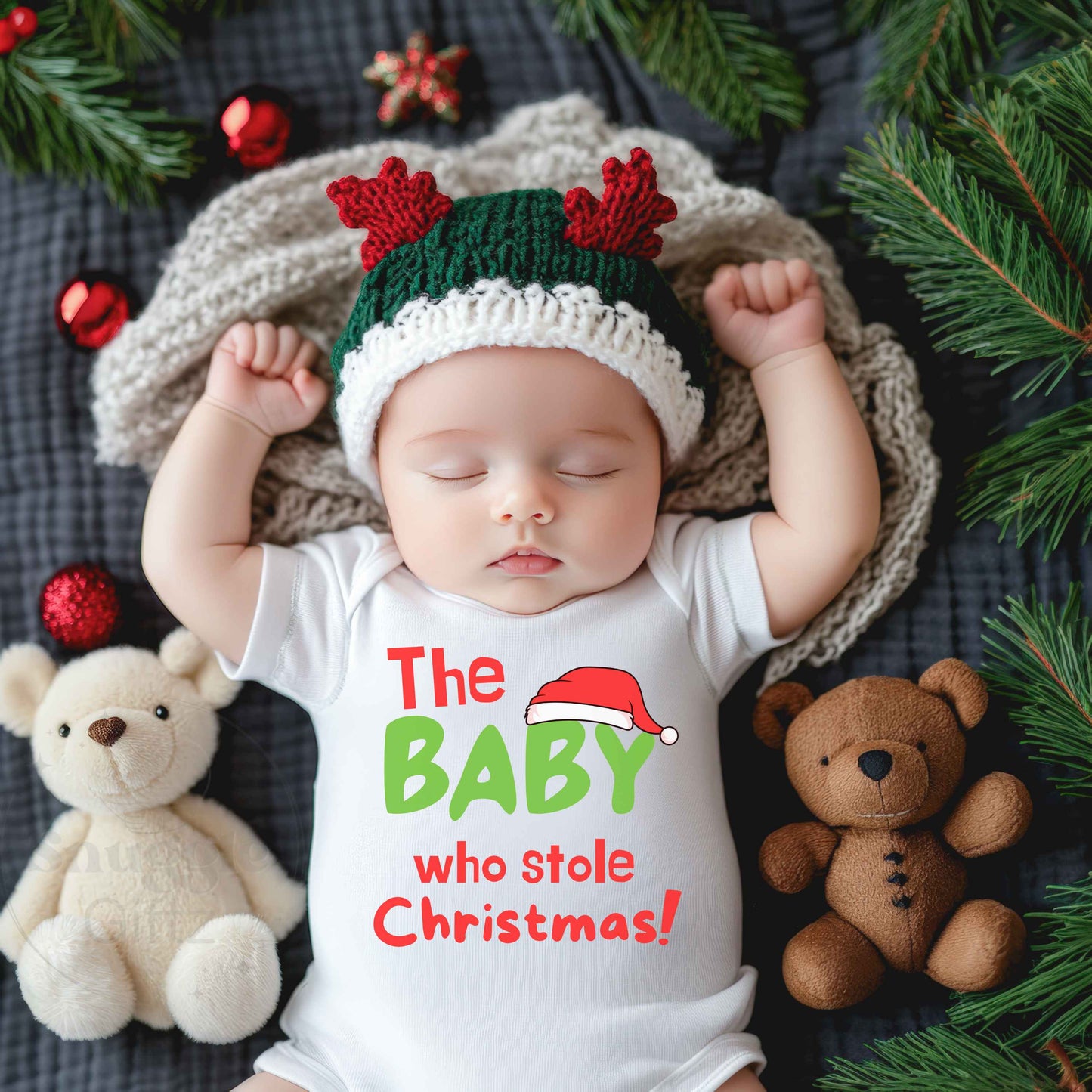 The Baby Who Stole Christmas Infant Baby Shirt Fun Cozy Bodysuit, Baby Boy Girl Gender Neutral Snapsuit, Soft Cute Diaper Shirt Romper