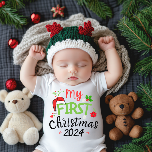 My First Christmas 2024 Infant Baby Bodysuit, Christmas Baby Outfit, Santa Baby soft cozy warm Christmas romper snapsuit