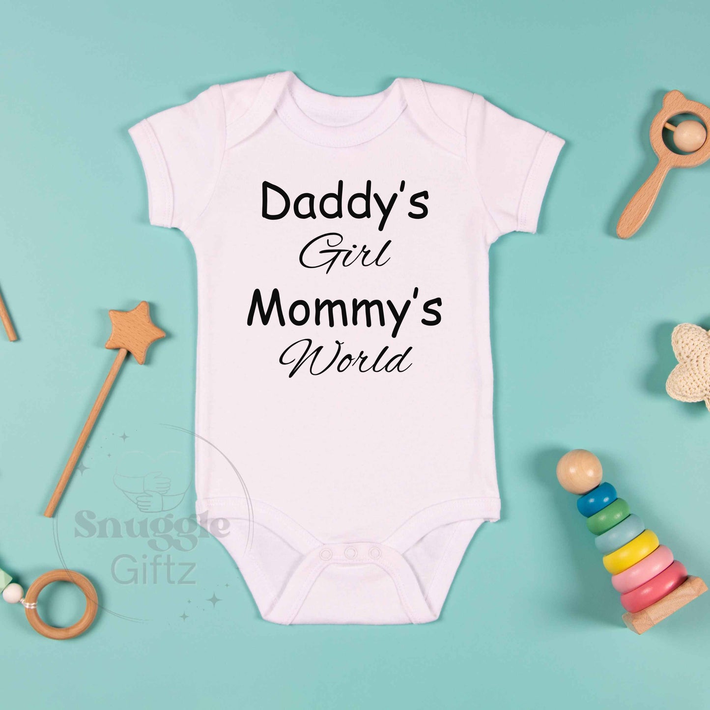 Daddy's Girl Mommy's World Text Baby Infant Shirt Fun Cozy Bodysuit, Baby Girl Snapsuit, Soft Cute Diaper Shirt Romper Sleeper