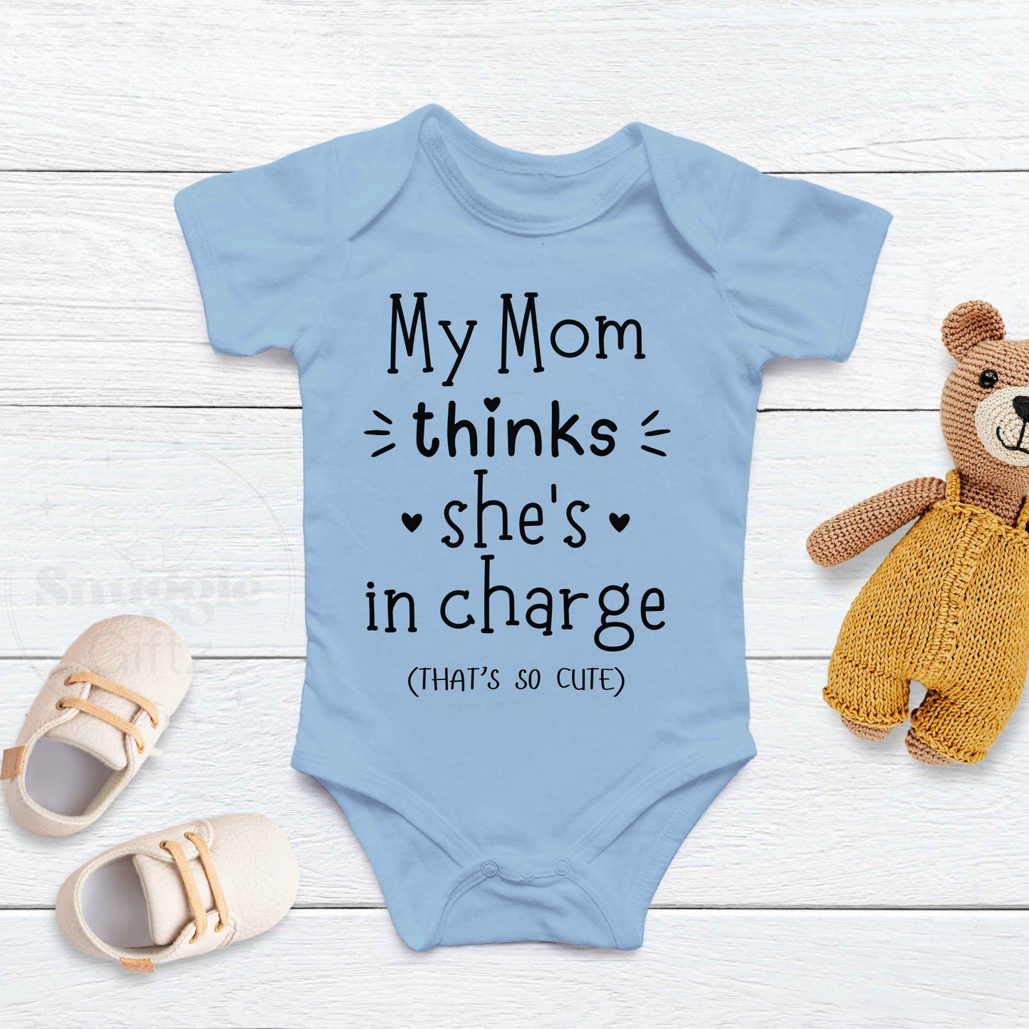 My Mom Thinks She's In Charge Infant Baby Shirt Fun Cozy Bodysuit, Baby Boy Girl Gender Neutral Snapsuit, Soft Cute Diaper Shirt Romper