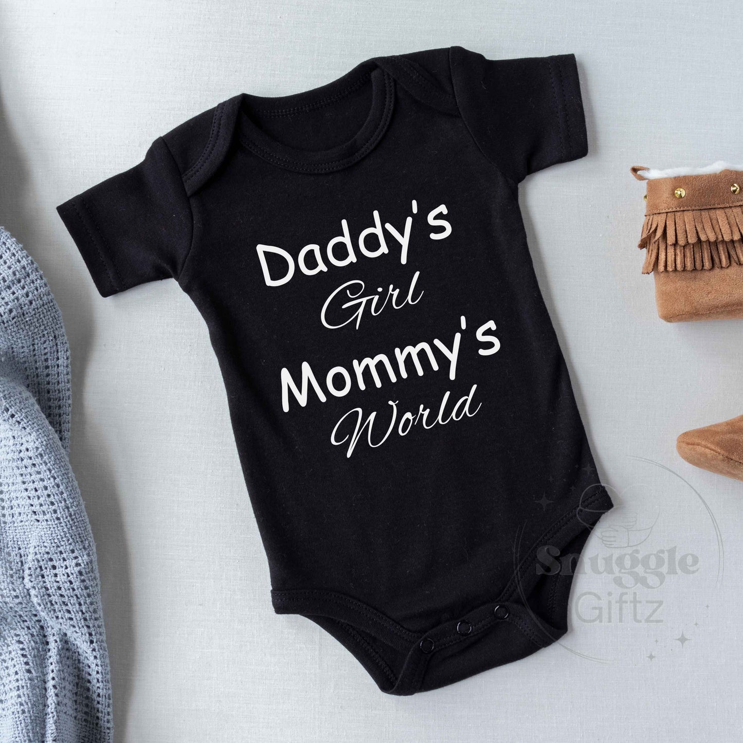 Daddy's Girl Mommy's World Text Baby Infant Shirt Fun Cozy Bodysuit, Baby Girl Snapsuit, Soft Cute Diaper Shirt Romper Sleeper