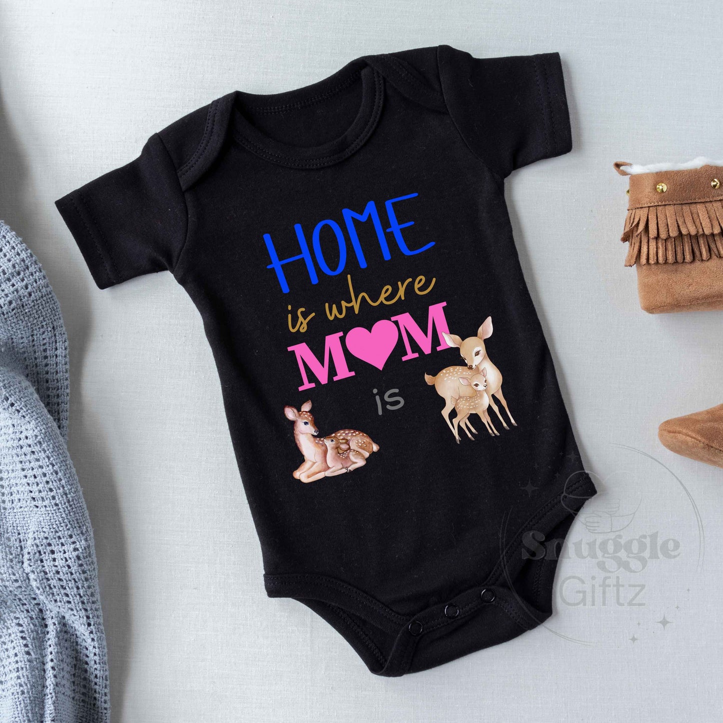 Home Is Where Mom Is Infant Baby Shirt Fun Cozy Bodysuit, Baby Boy Girl Gender Neutral Snapsuit, Soft Cute Diaper Shirt Romper Sleepsuit