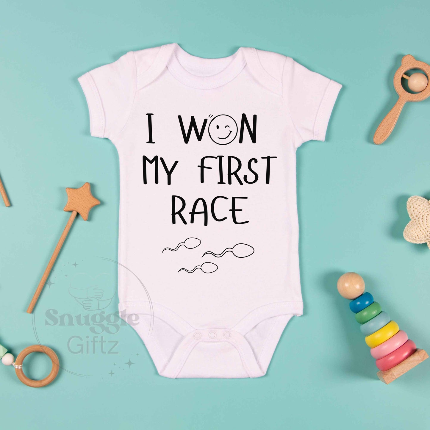 I Won My First Race Infant Baby Shirt Fun Unique Cozy Bodysuit, Baby Boy Girl Gender Neutral Snapsuit, Soft Cute Funny Diaper Shirt Romper