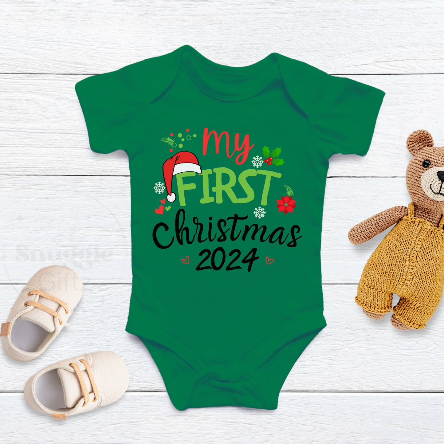 My First Christmas 2024 Infant Baby Bodysuit, Christmas Baby Outfit, Santa Baby soft cozy warm Christmas romper snapsuit