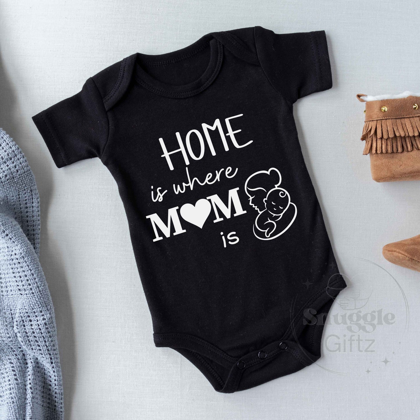 Home Is Where Mom Is Infant Baby Shirt Fun Cozy Bodysuit, Baby Boy Girl Gender Neutral Snapsuit, Soft Cute Diaper Shirt Romper