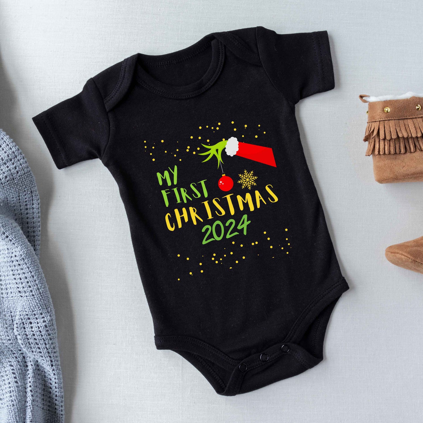 My First Christmas 2024 Infant Baby Bodysuit, Fun Cozy Adorable Jersey, Baby Boy Girl Gender Neutral Snapsuit, Soft Cute Diaper Shirt Romper