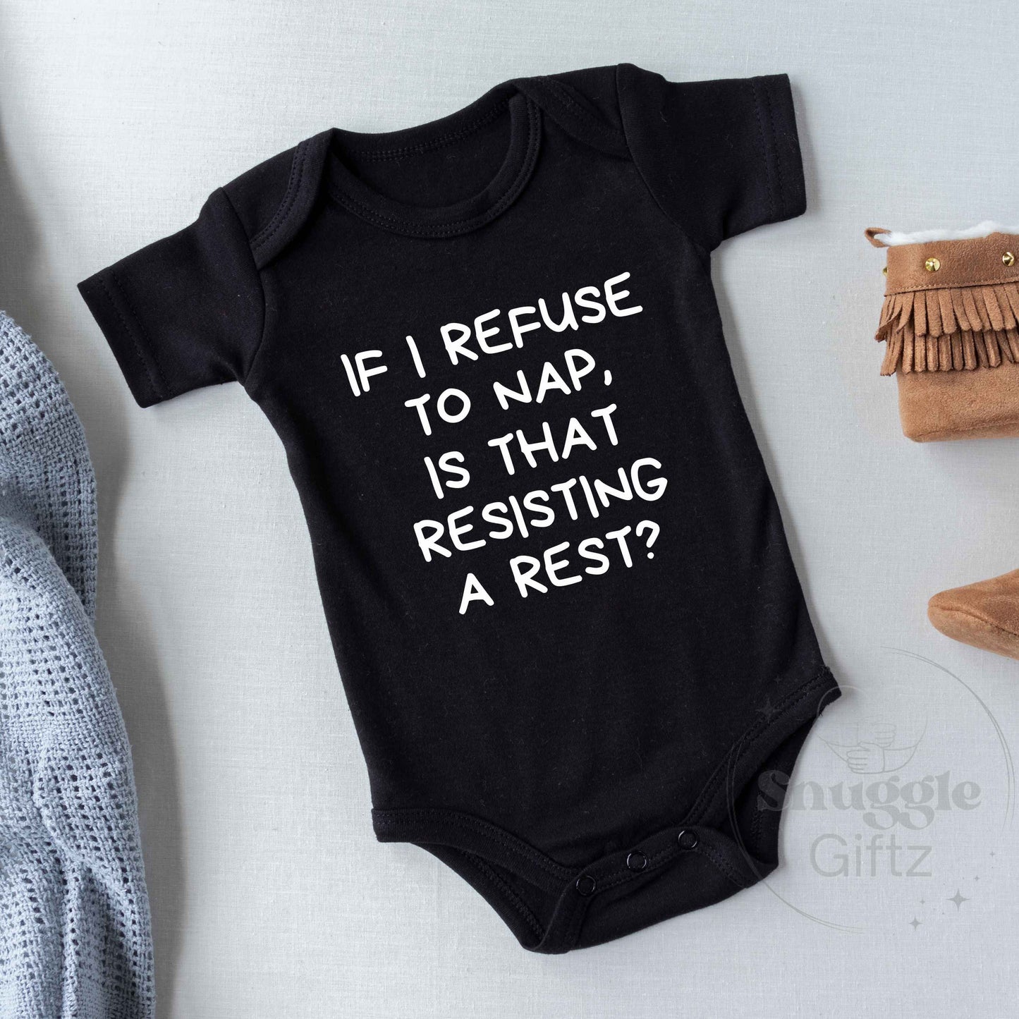 If I Refuse To Nap Resisting A Rest Police Humor Infant Baby Shirt Fun Cozy Bodysuit, Baby Boy Girl Snapsuit, Soft Cute Diaper Shirt Romper