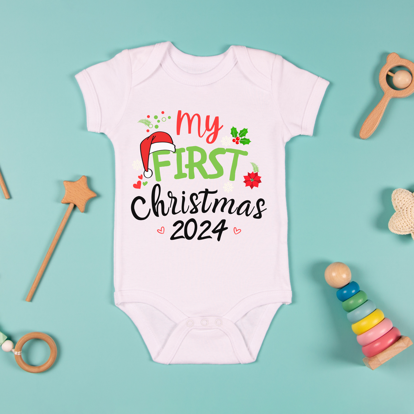 My First Christmas 2024 Infant Baby Bodysuit, Christmas Baby Outfit, Santa Baby soft cozy warm Christmas romper snapsuit