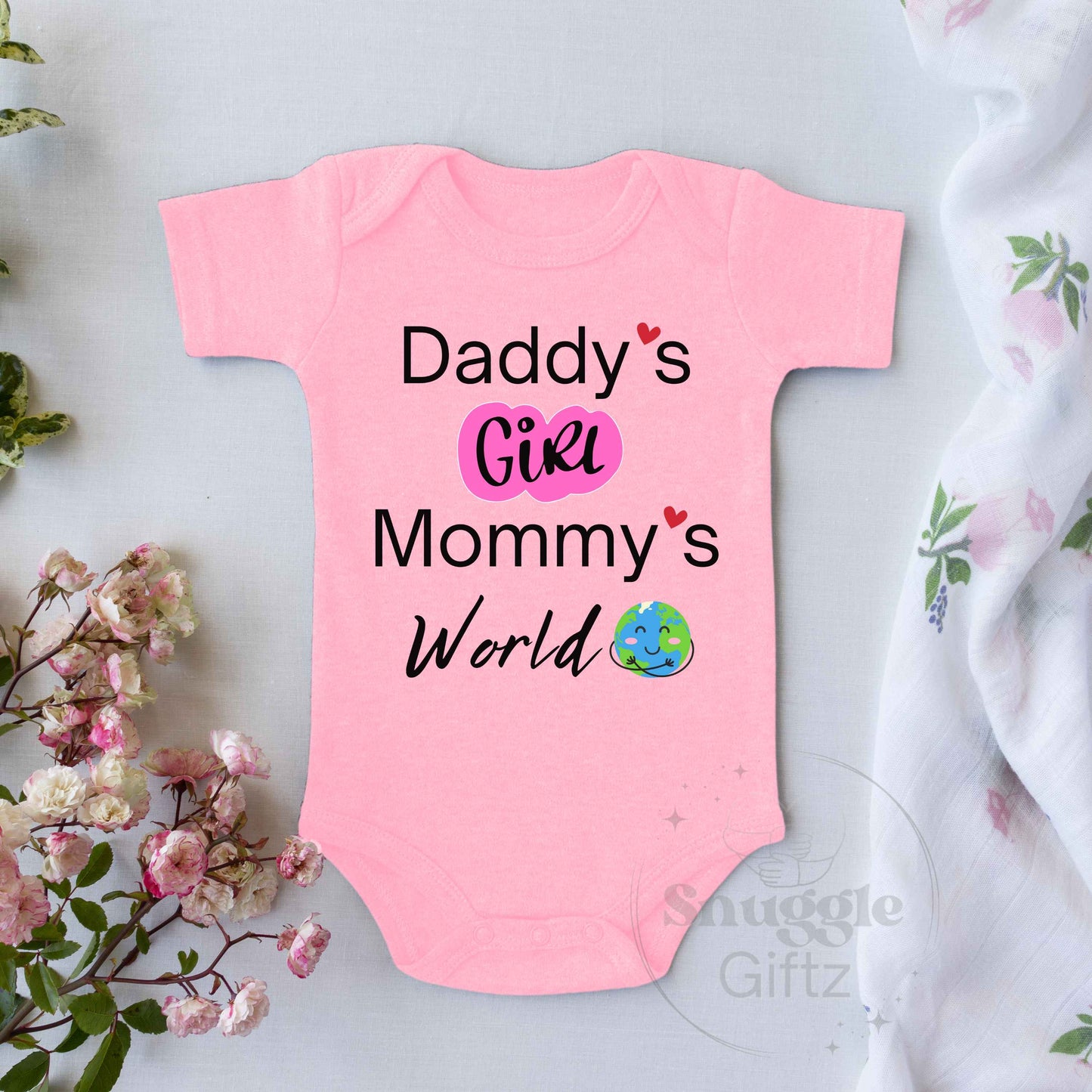 Daddy's Girl Mommy's World Baby Infant Shirt Fun Cozy Bodysuit, Baby Girl Snapsuit, Soft Cute Diaper Shirt Romper Sleeper