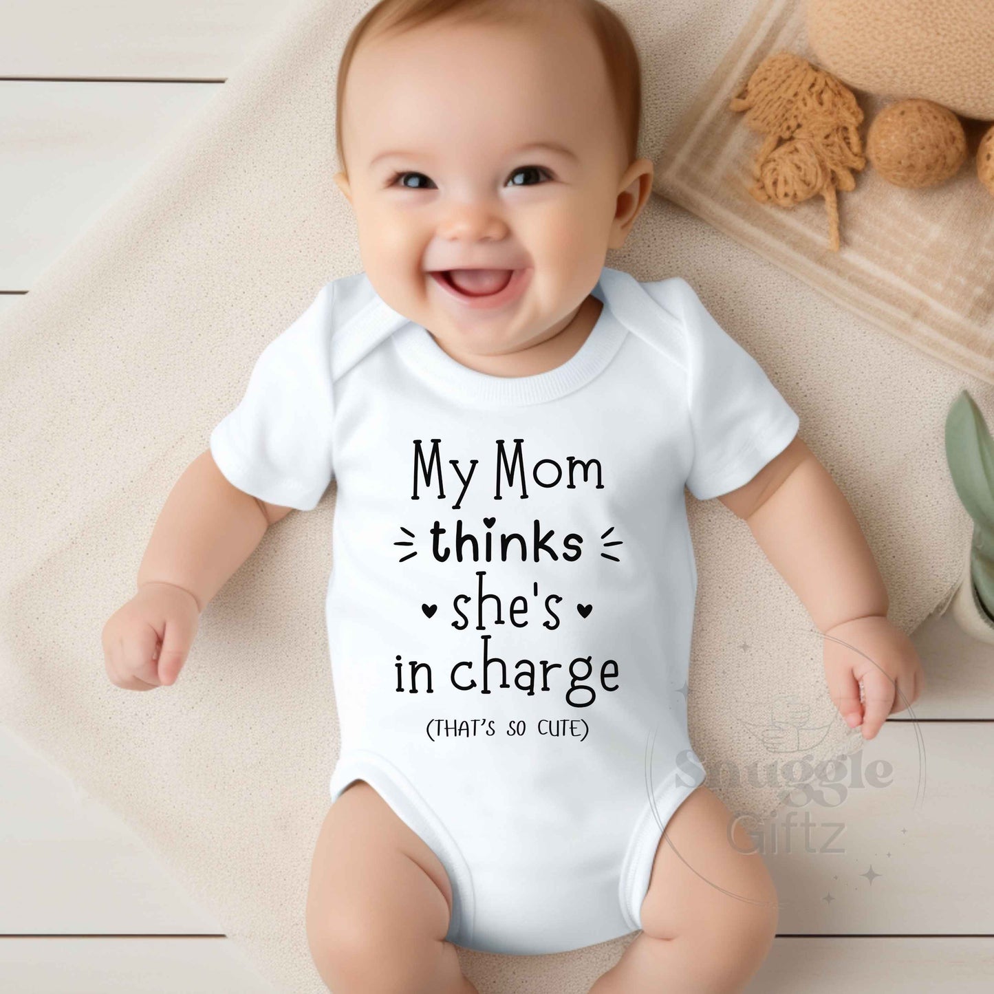 My Mom Thinks She's In Charge Infant Baby Shirt Fun Cozy Bodysuit, Baby Boy Girl Gender Neutral Snapsuit, Soft Cute Diaper Shirt Romper