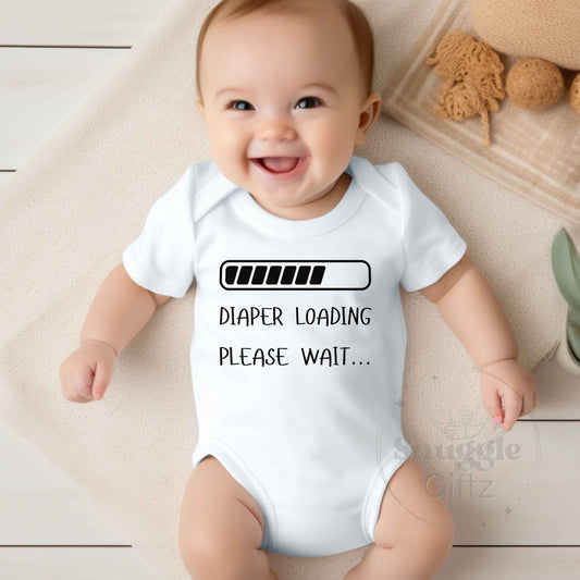 Diaper Loading Please Wait Infant Baby Shirt Fun Cozy Bodysuit, Baby Boy Girl Gender Neutral Snapsuit, Soft Cute Diaper Shirt Sleeper