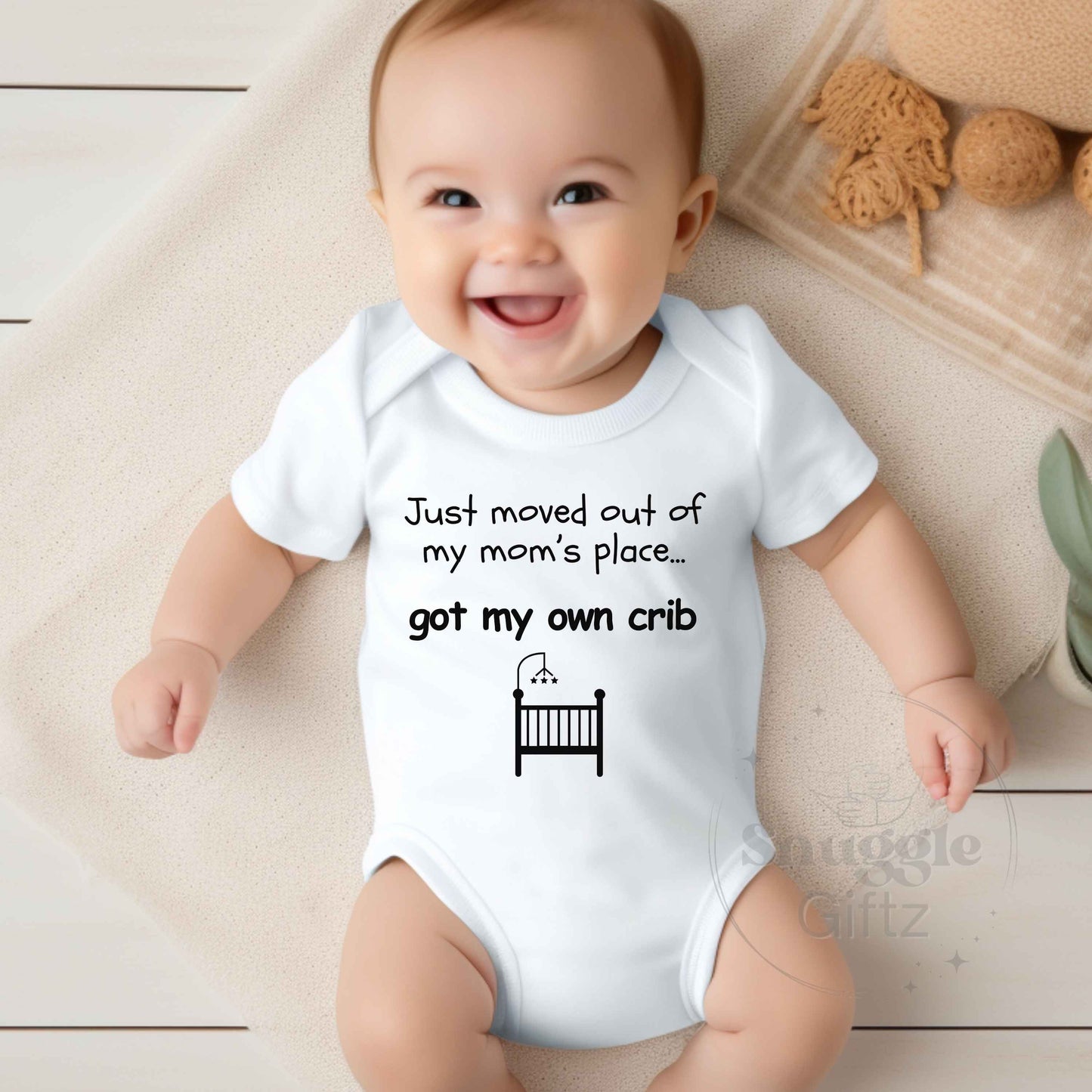 Just Moved Out Of My Mom's Place Got My Own Crib Infant Baby Shirt Fun Cozy Bodysuit, Baby Boy Girl Snapsuit, Soft Cute Diaper Shirt Romper