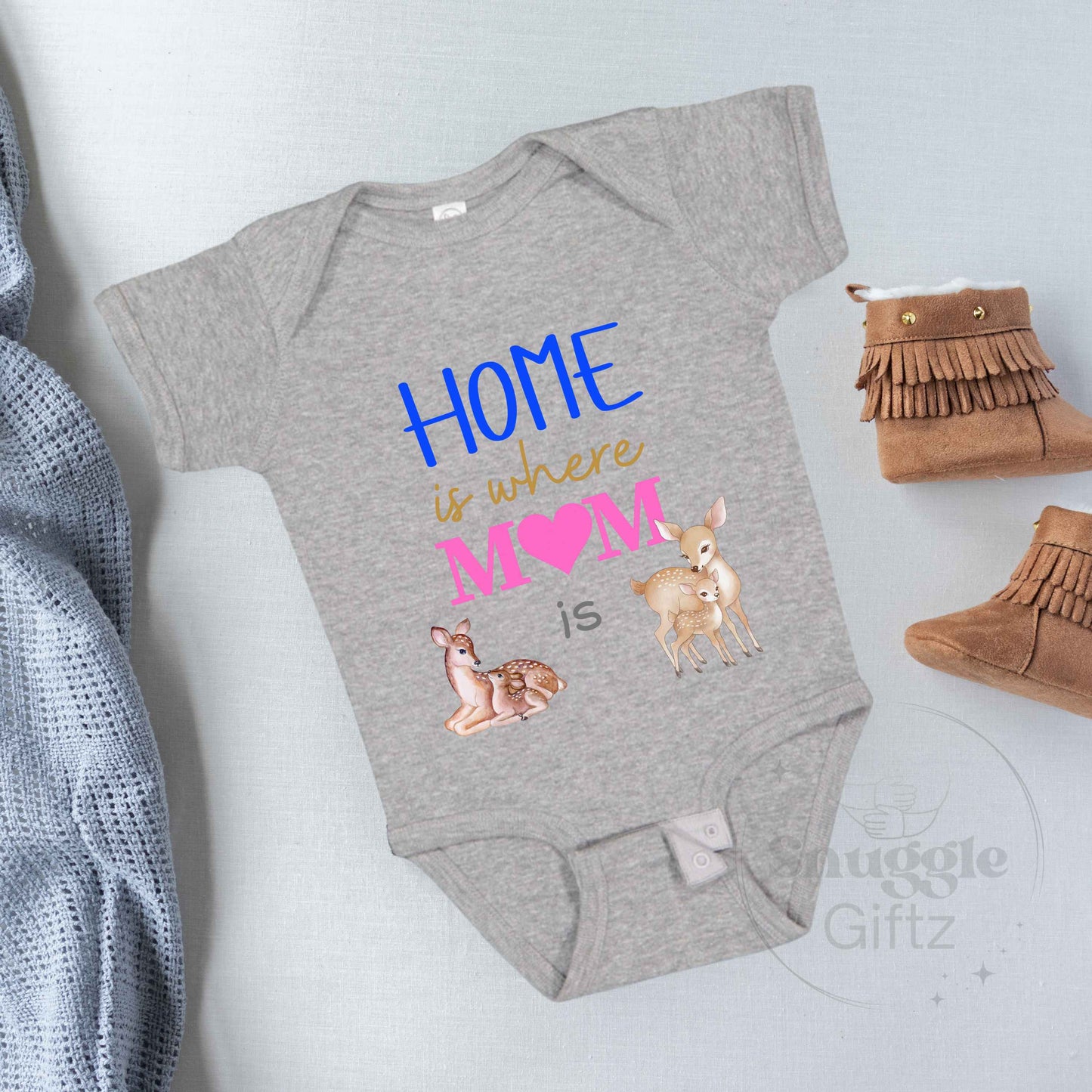 Home Is Where Mom Is Infant Baby Shirt Fun Cozy Bodysuit, Baby Boy Girl Gender Neutral Snapsuit, Soft Cute Diaper Shirt Romper Sleepsuit