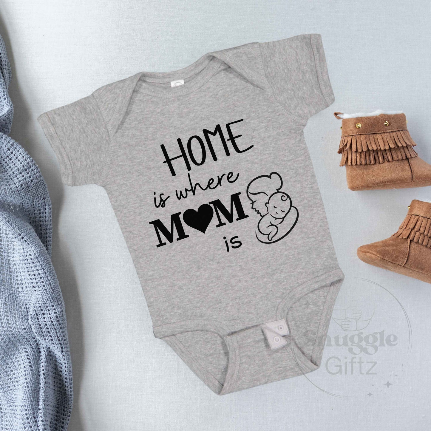 Home Is Where Mom Is Infant Baby Shirt Fun Cozy Bodysuit, Baby Boy Girl Gender Neutral Snapsuit, Soft Cute Diaper Shirt Romper