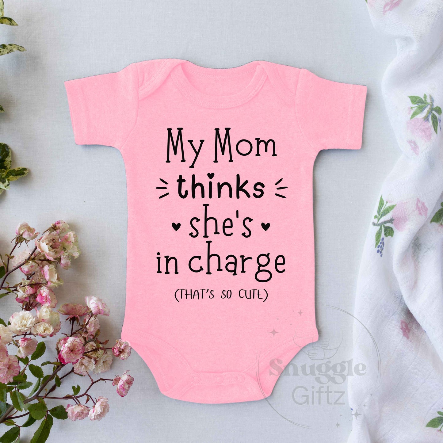 My Mom Thinks She's In Charge Infant Baby Shirt Fun Cozy Bodysuit, Baby Boy Girl Gender Neutral Snapsuit, Soft Cute Diaper Shirt Romper