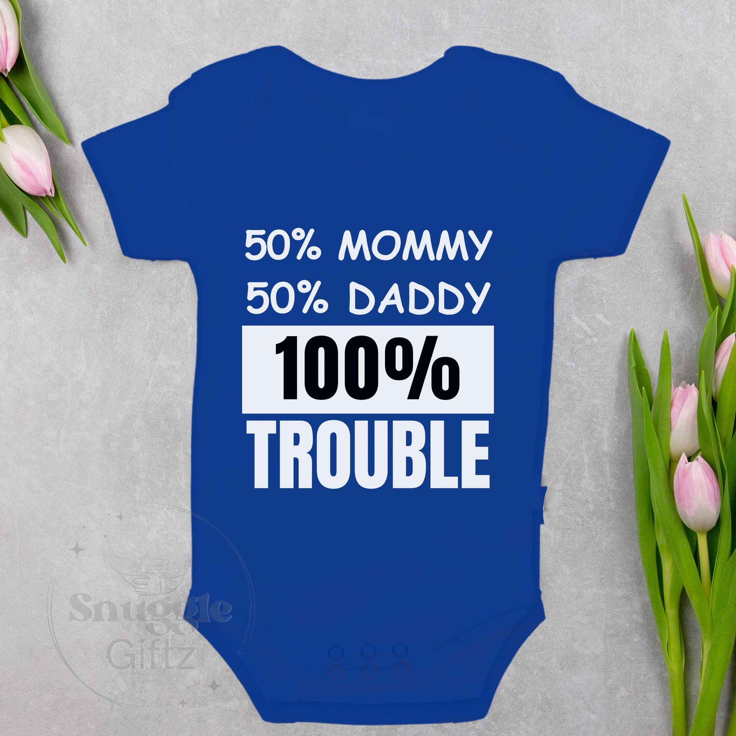 50 Mommy 50 Daddy 100 Trouble Infant Baby Shirt Fun Cozy Bodysuit, Baby Boy Girl Gender Neutral Snapsuit, Soft Cute Diaper Shirt Romper