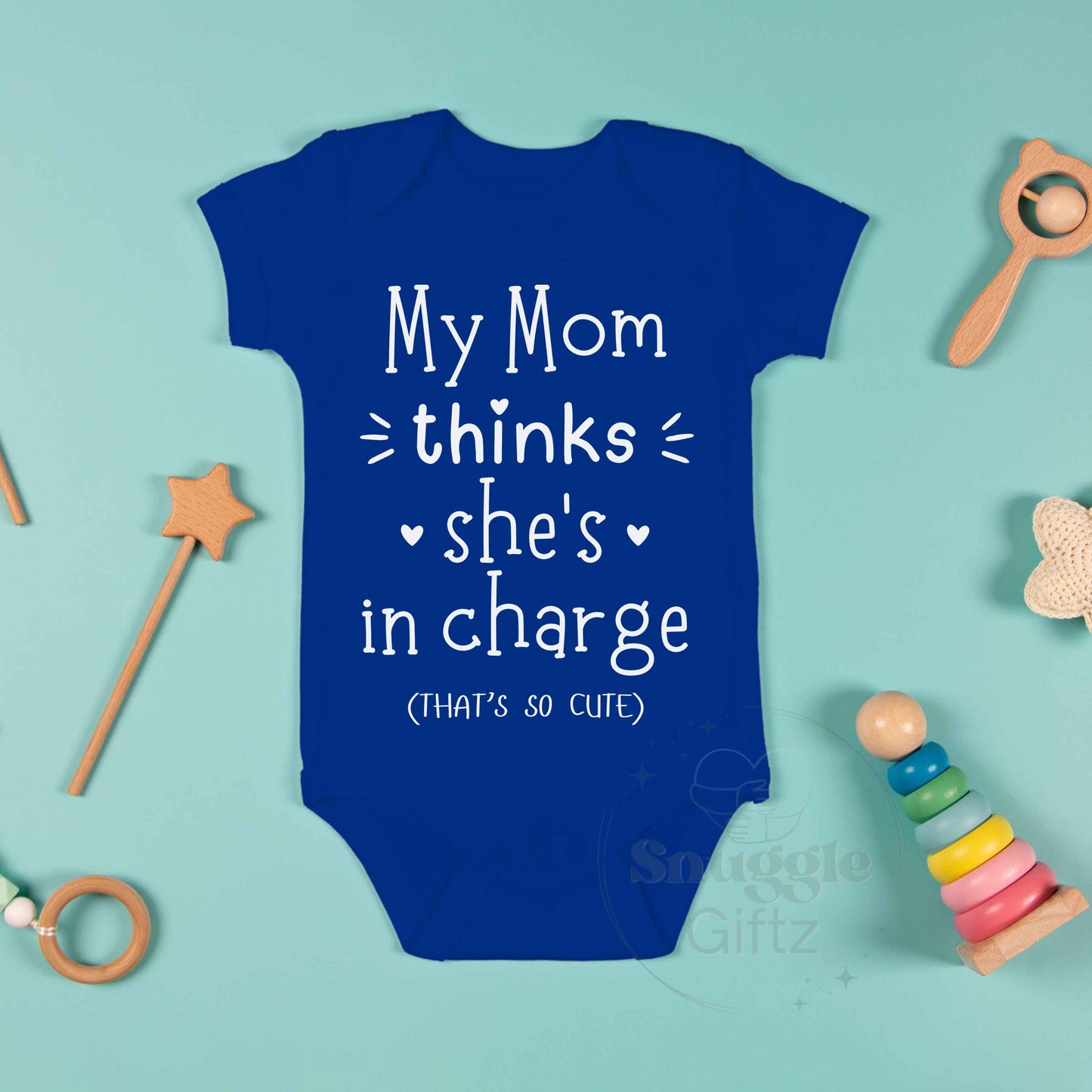 My Mom Thinks She's In Charge Infant Baby Shirt Fun Cozy Bodysuit, Baby Boy Girl Gender Neutral Snapsuit, Soft Cute Diaper Shirt Romper